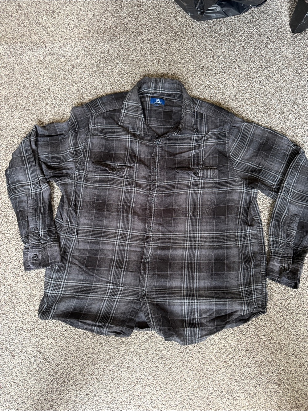 George Black & Gray Plaid Flannel Button-Front Shirt